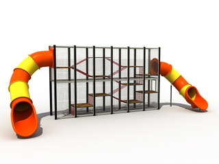 遊園地のためのカラフルなスライド付きの子供用屋外ケージクライミングプレイグラウンド